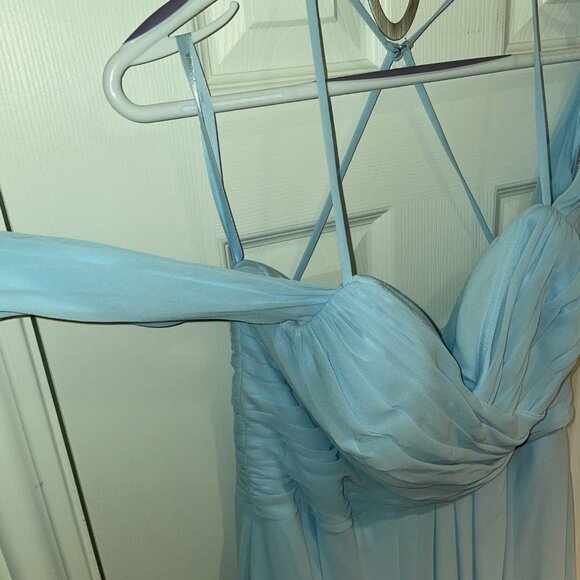 Cold Shoulder Bridesmaid Dress in powder blue - Picture 3 of 9